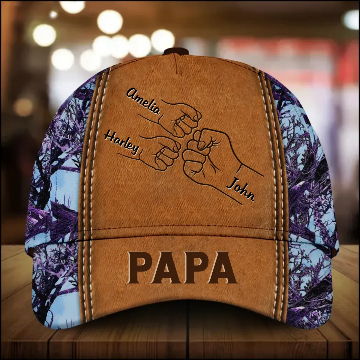 Grandpa Papa Daddy Fist Bump Fathers Day Family Personalized Cap