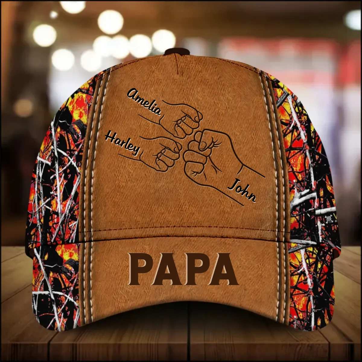 Grandpa Papa Daddy Fist Bump Fathers Day Family Personalized Cap