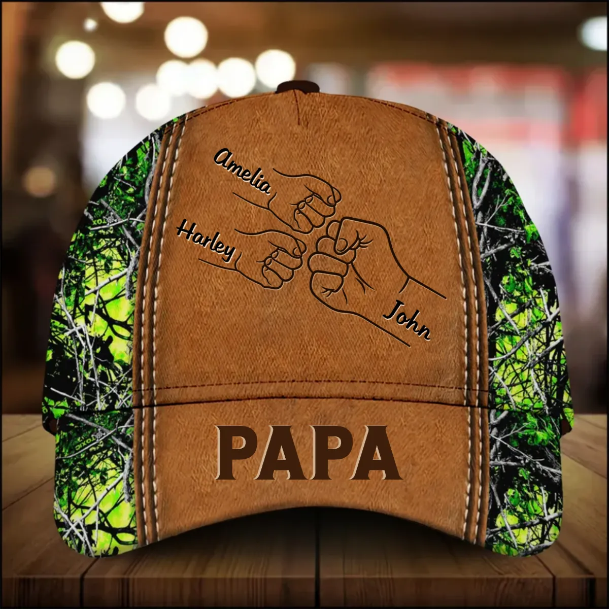 Grandpa Papa Daddy Fist Bump Fathers Day Family Personalized Cap