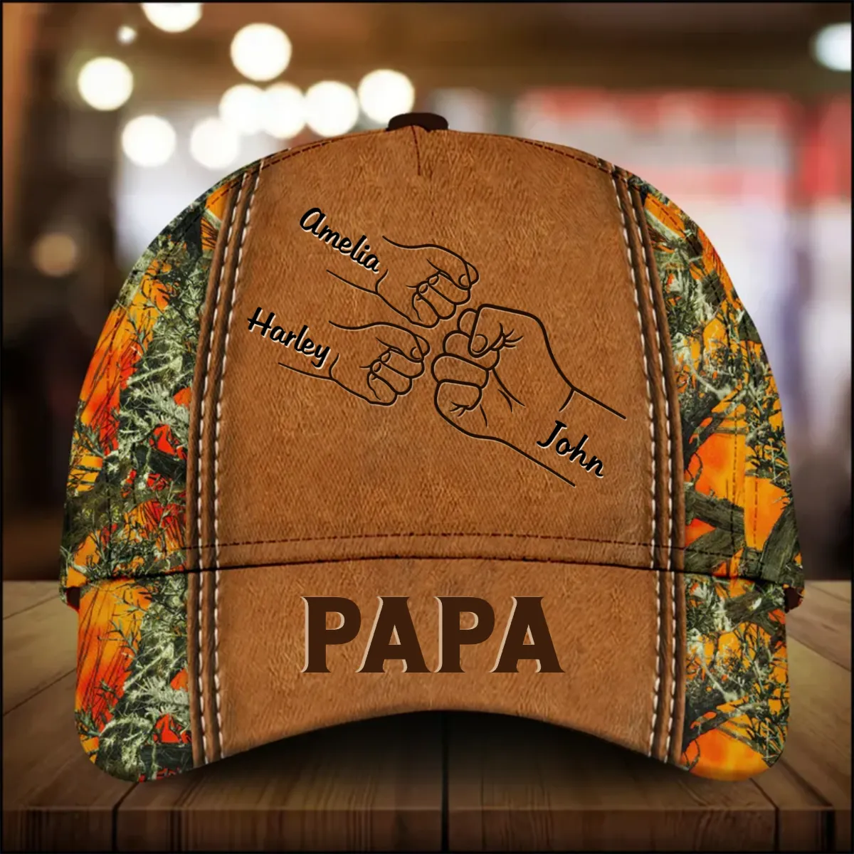 Grandpa Papa Daddy Fist Bump Fathers Day Family Personalized Cap