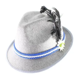 Grey Beer Fedora with White & Blue Braid