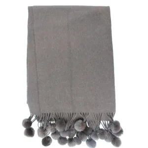 Grey Wrap with Rabbit Fur Pom Poms