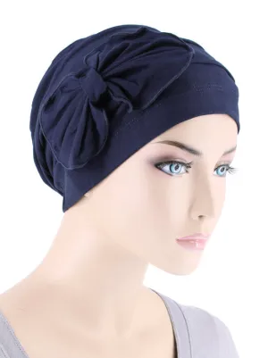 H121BB-NAVY#Bamboo Pleated Bow Cap Navy Blue