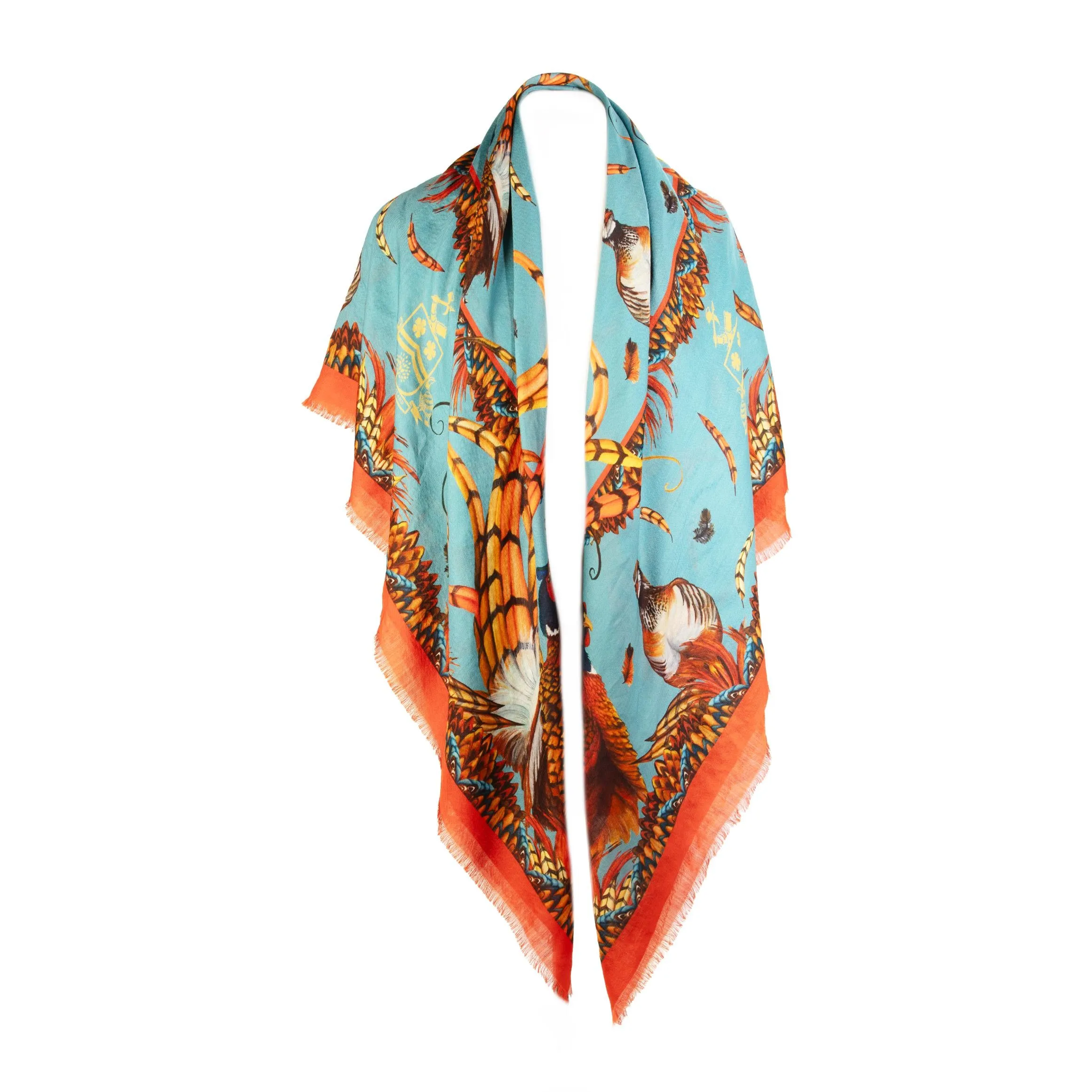 Heads or Tails Duck Egg Blue and Rust Wool Silk Shawl Scarf