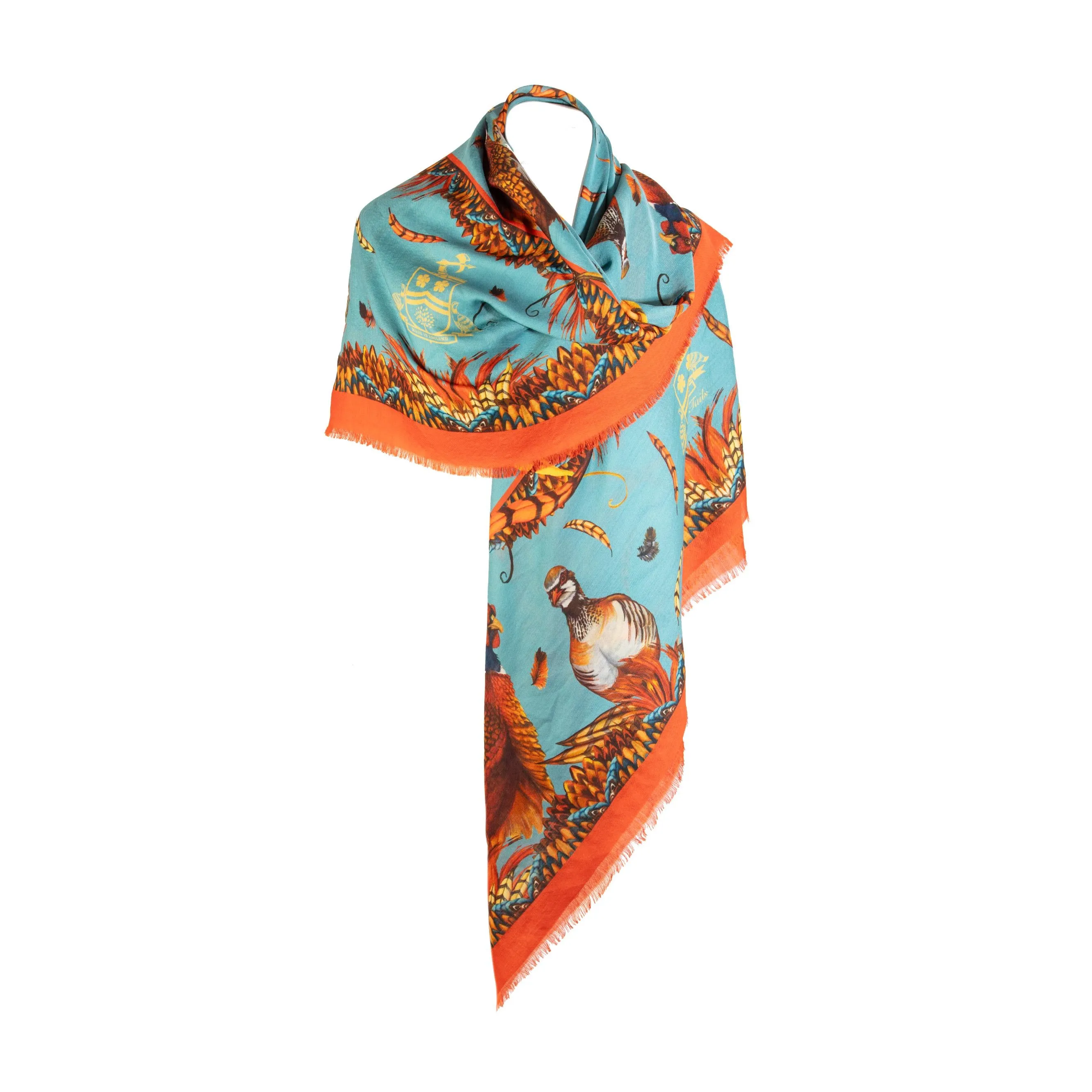 Heads or Tails Duck Egg Blue and Rust Wool Silk Shawl Scarf