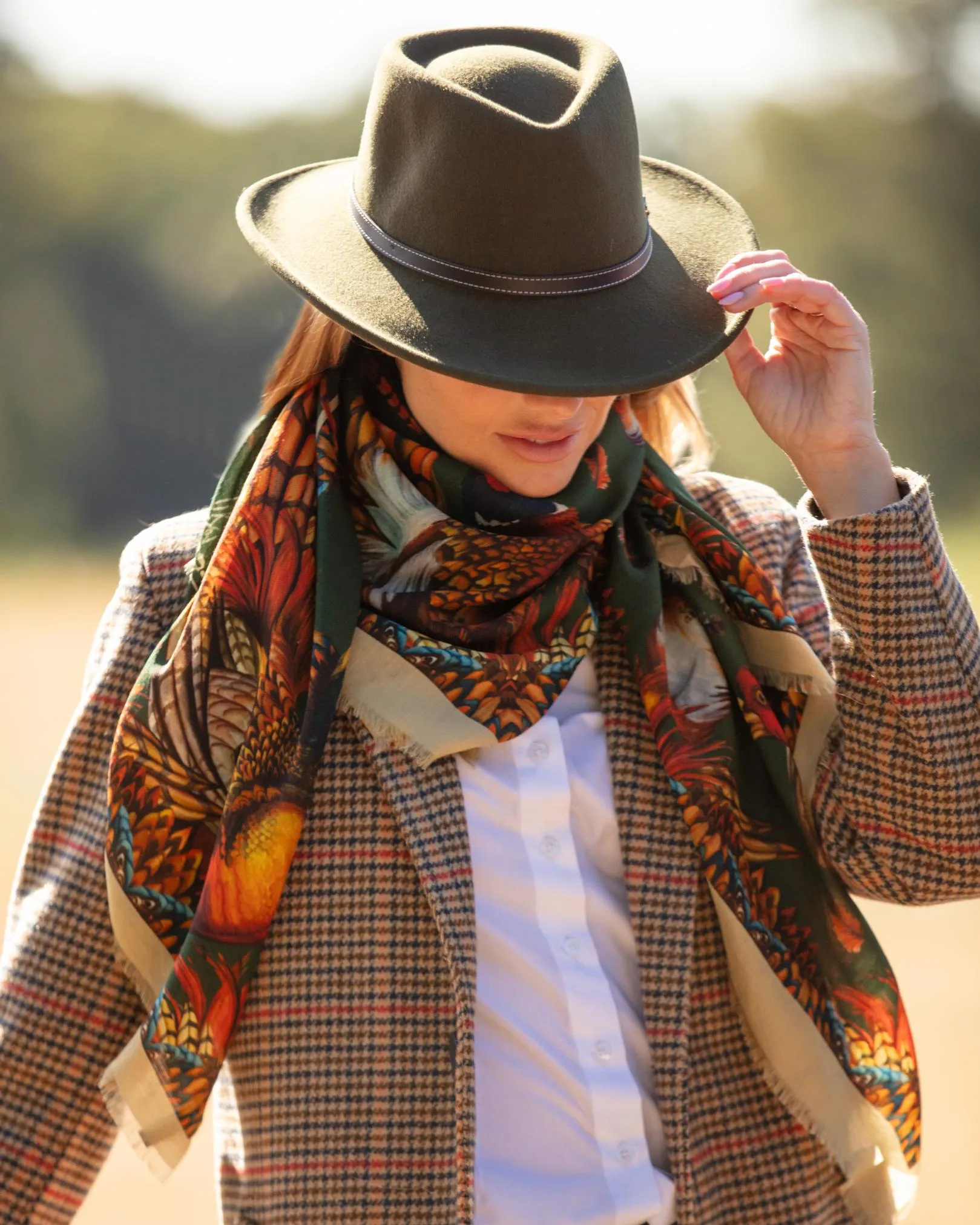 Heads or Tails Khaki Green Wool Silk Shawl Scarf