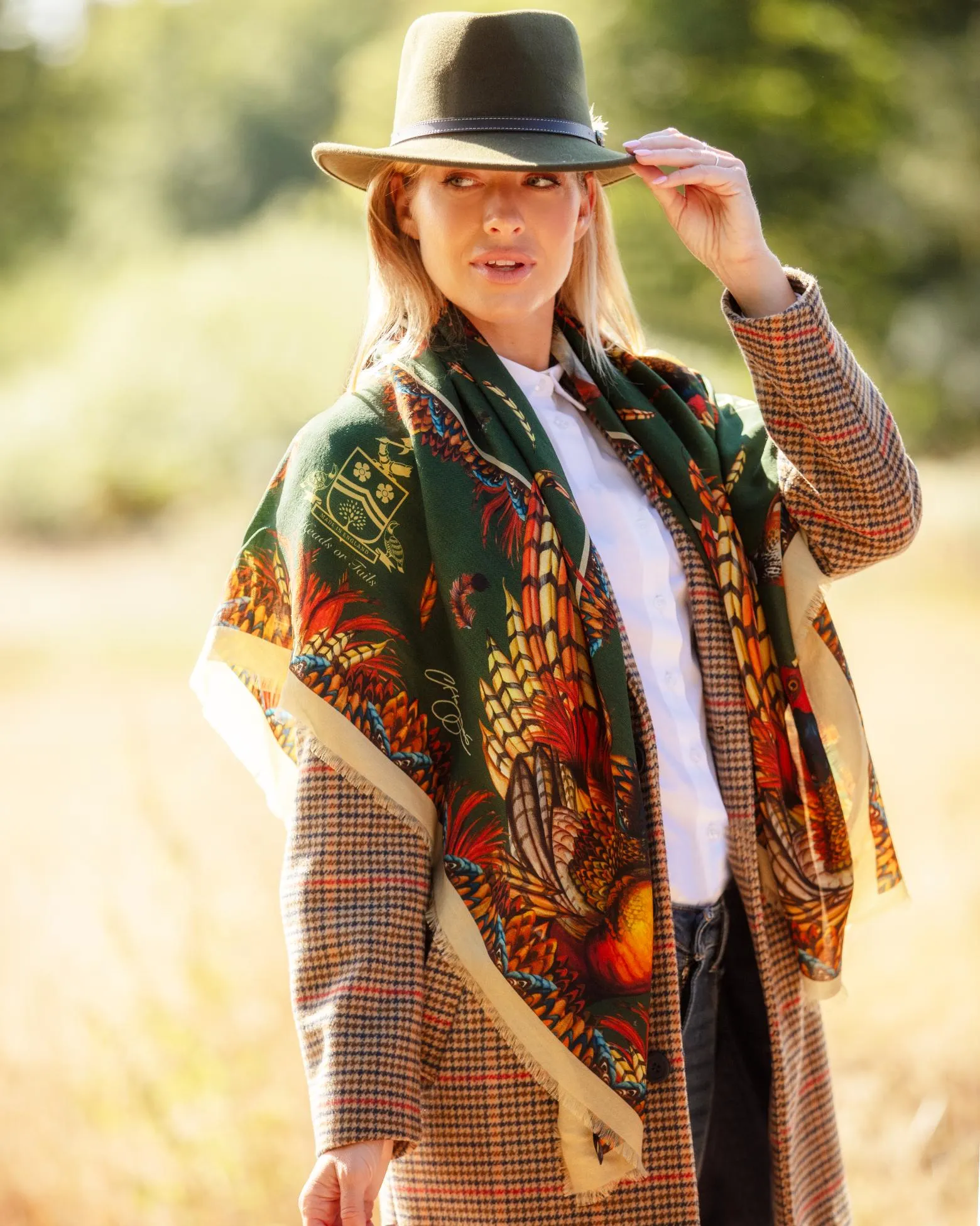 Heads or Tails Khaki Green Wool Silk Shawl Scarf