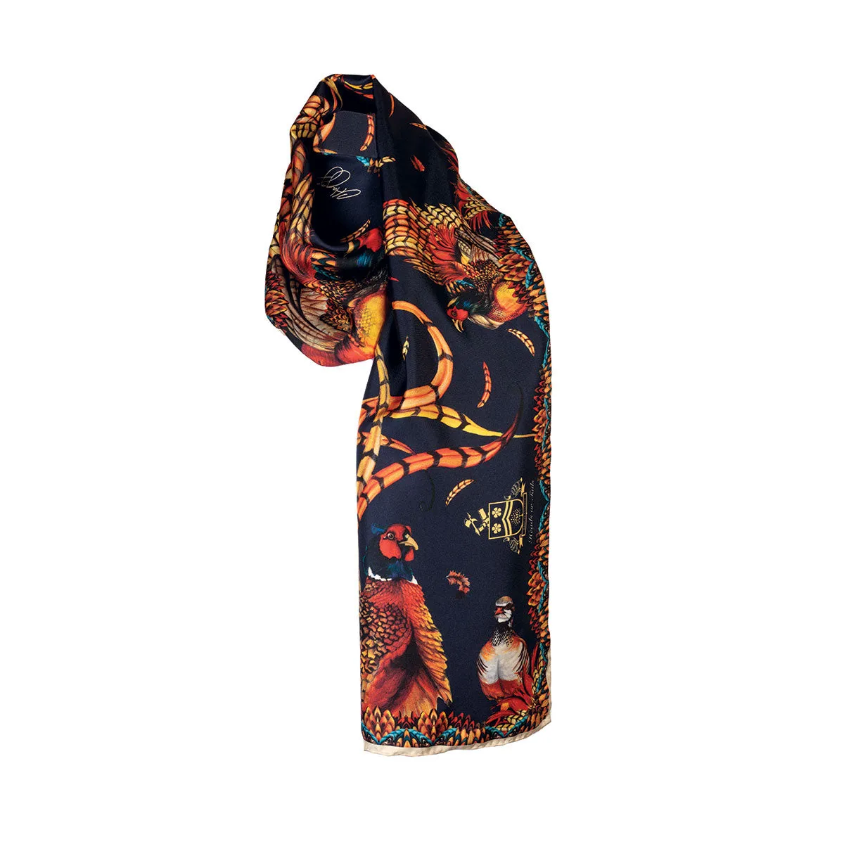 Heads or Tails Navy Narrow Silk Scarf