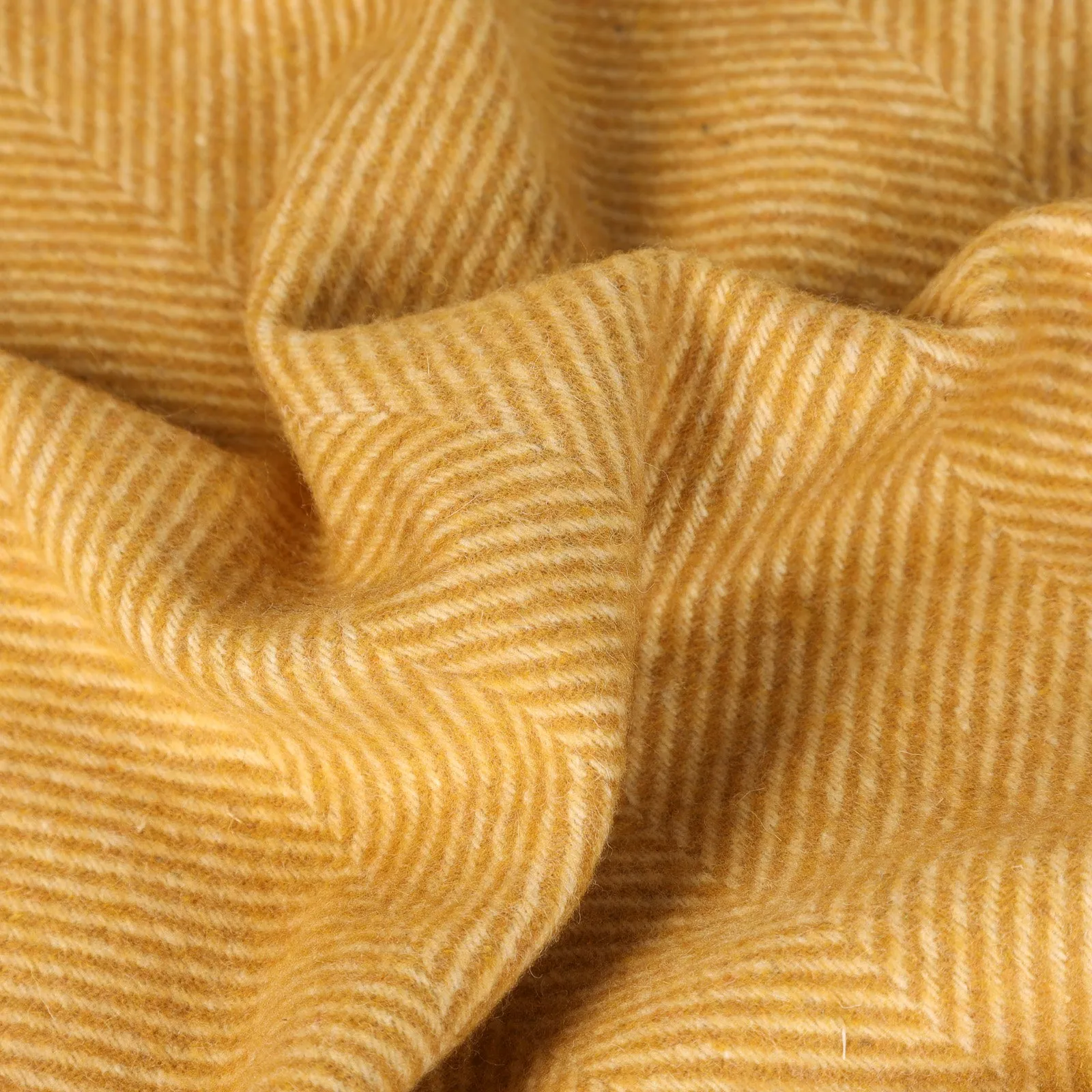 Highland Wool Blend Extra Warm Herringbone Blanket / Throw Mustard