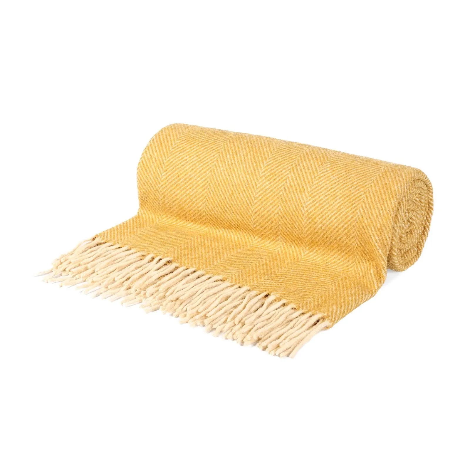 Highland Wool Blend Extra Warm Herringbone Blanket / Throw Mustard