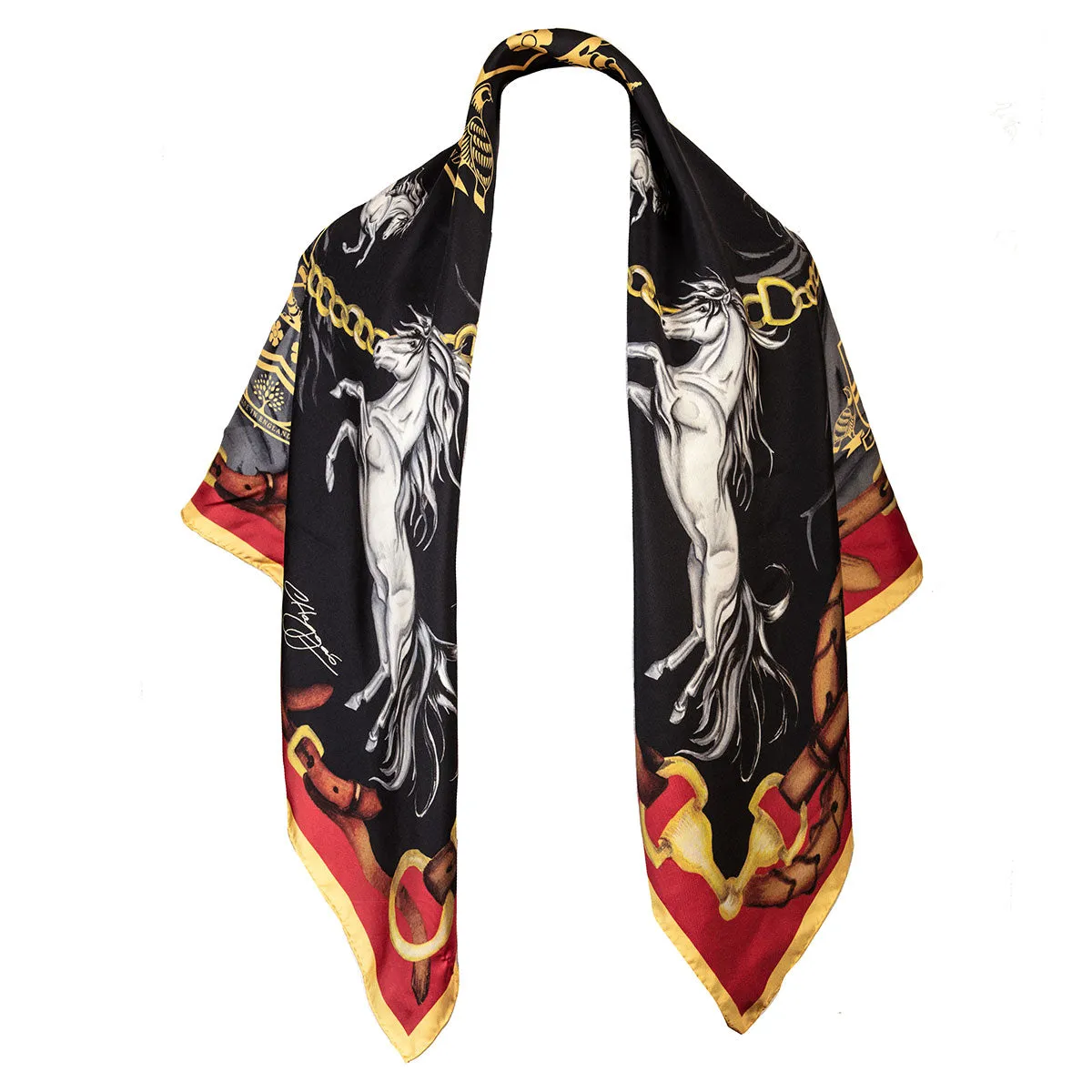 Hold Your Horses Liquorish & Gold Large Square Silk Scarf