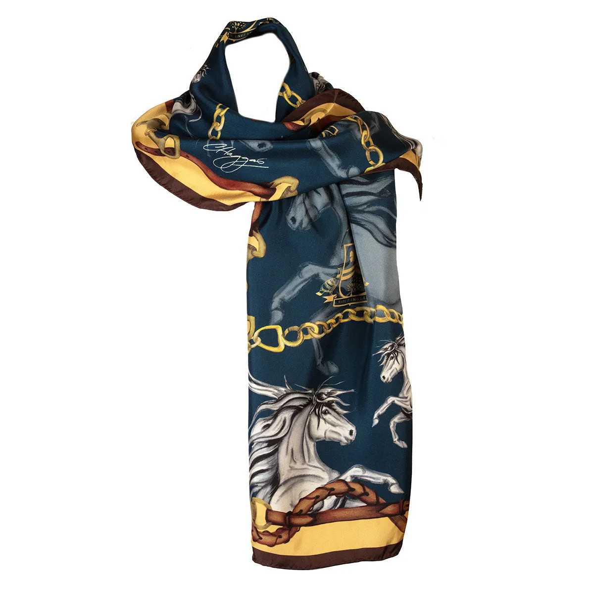 Hold Your Horses Navy & Gold Classic Silk Scarf