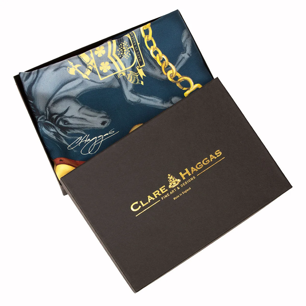 Hold Your Horses Navy & Gold Classic Silk Scarf