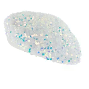 Iridescent Sequin White Velvet Beret