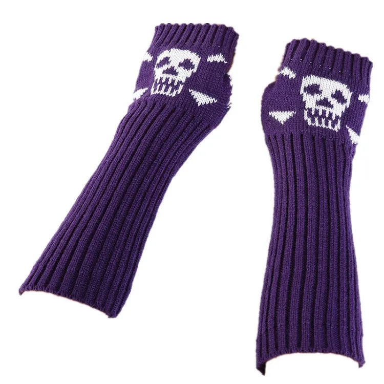 Jacquard Skull Fingerless Warm Gloves Knit Ski Gloves(White)