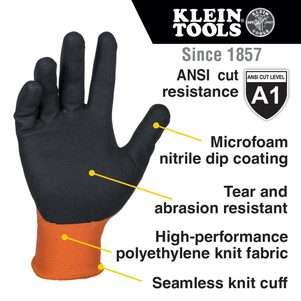 Klein 60579 Knit Dipped Gloves, Cut Level A1, Touchscreen, Small, 2-Pair