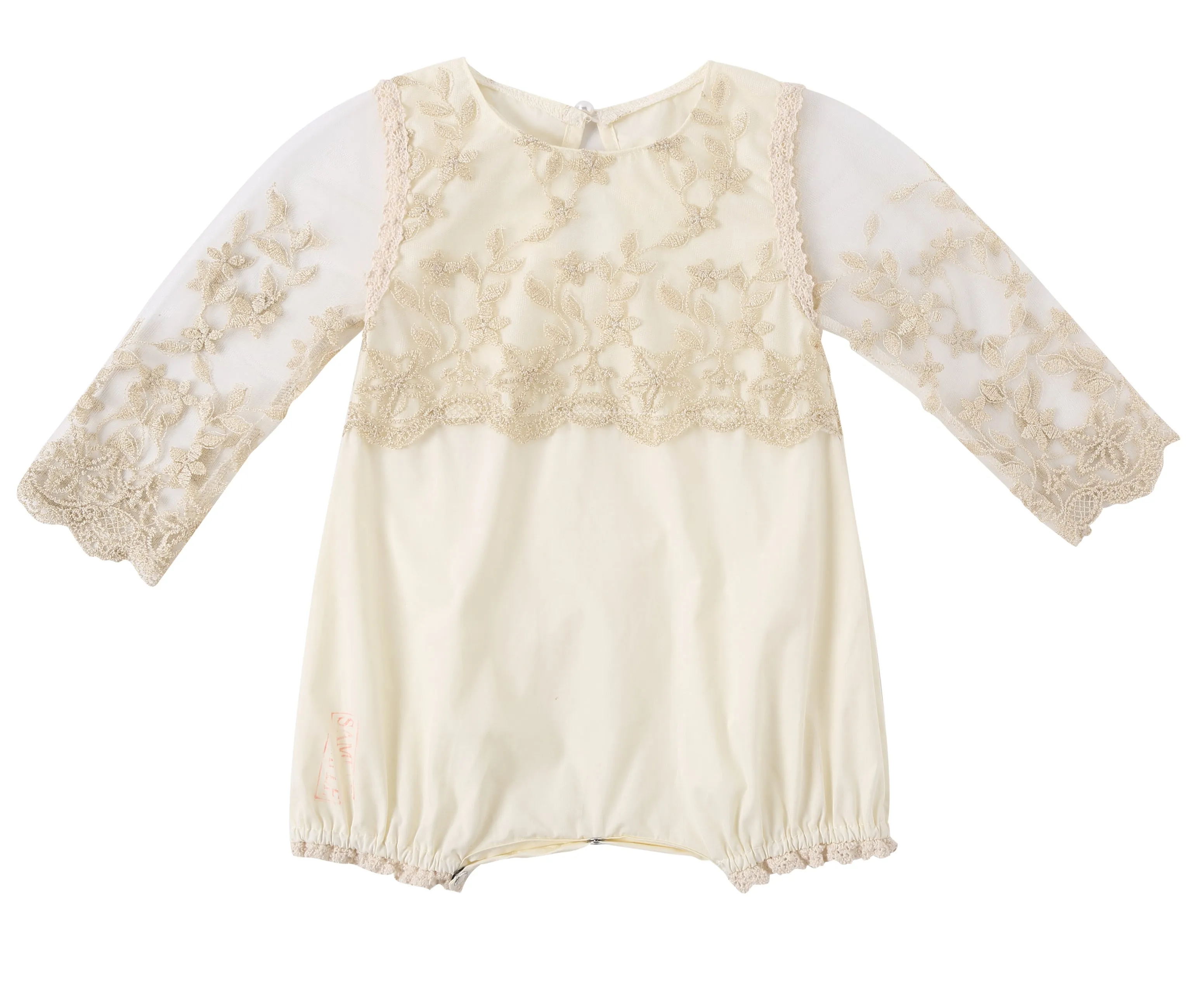 Kryssi Kouture Girls Anna Champagne & Gold Lace Romper