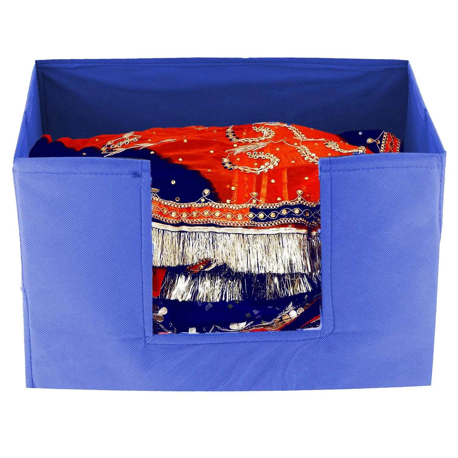 Kuber Industries 3 Pieces Large Capacity Space Saver Closet, Stackable and Foldable Saree, Clothes Storage Bag, Non-Woven Rectangle Cloth Saree Stacker Wardrobe Organizer (Royal Blue) CTKTC134601