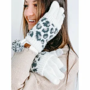 Leopard Print Cuffed C.C. Gloves with Pom