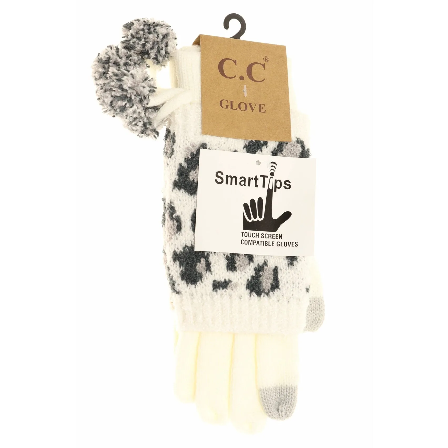 Leopard Print Cuffed C.C. Gloves with Pom