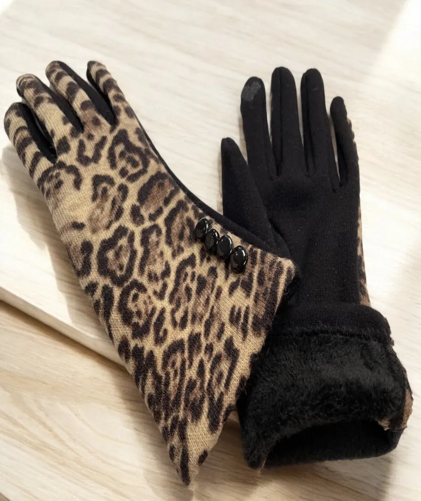 Leopard Print Touch Screen Gloves For Women