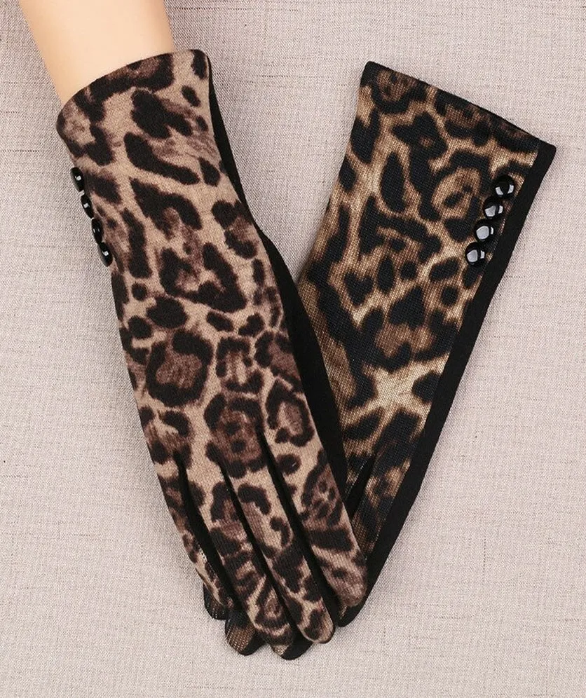 Leopard Print Touch Screen Gloves For Women