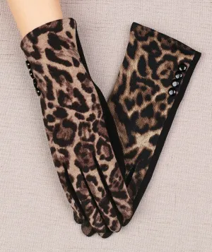 Leopard Print Touch Screen Gloves For Women