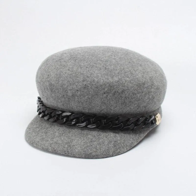 Military Style Winter Beret Hats with Chic Chain