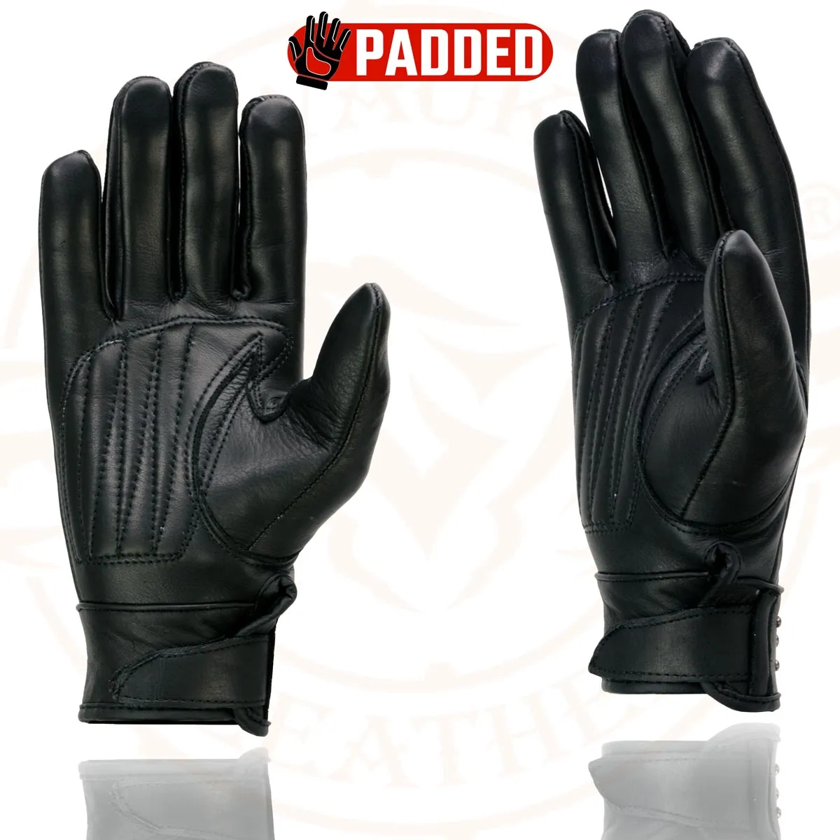 Milwaukee Leather MG7760 Women's Black Leather Gel Palm Lightweight Motorcycle Hand Gloves W/ Stylish ‘Wrist Detailing’