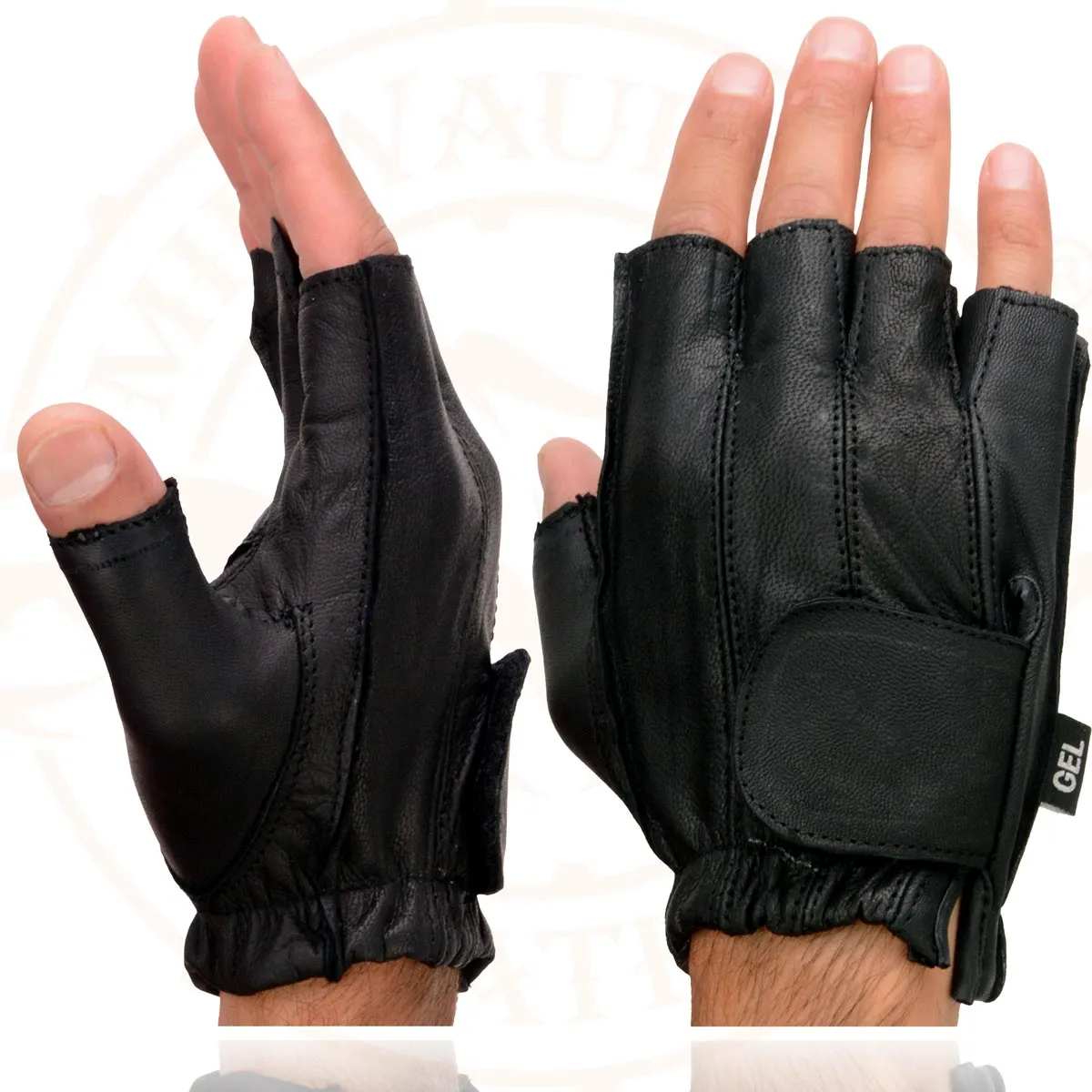 Milwaukee Leather SH442 Men's Black Leather Gel Padded Palm Fingerless Motorcycle Hand Gloves W/ Soft ‘Genuine Leather’