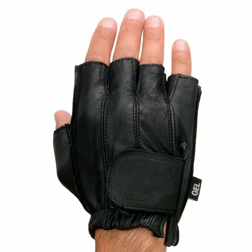 Milwaukee Leather SH442 Men's Black Leather Gel Padded Palm Fingerless Motorcycle Hand Gloves W/ Soft ‘Genuine Leather’