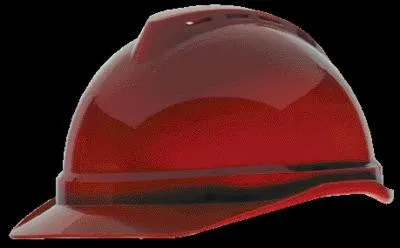 MSA Red V-Gard 500 Class C Type I Polyethylene Vented Hard Cap With Fas-Trac 4 Point Suspension And Glaregard Underbrim