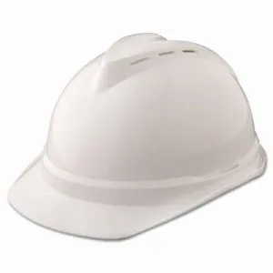 MSA White V-Gard 500 Class C Type I Polyethylene Vented Hard Cap With Fas-Trac 4 Point Suspension And Glaregard Underbrim