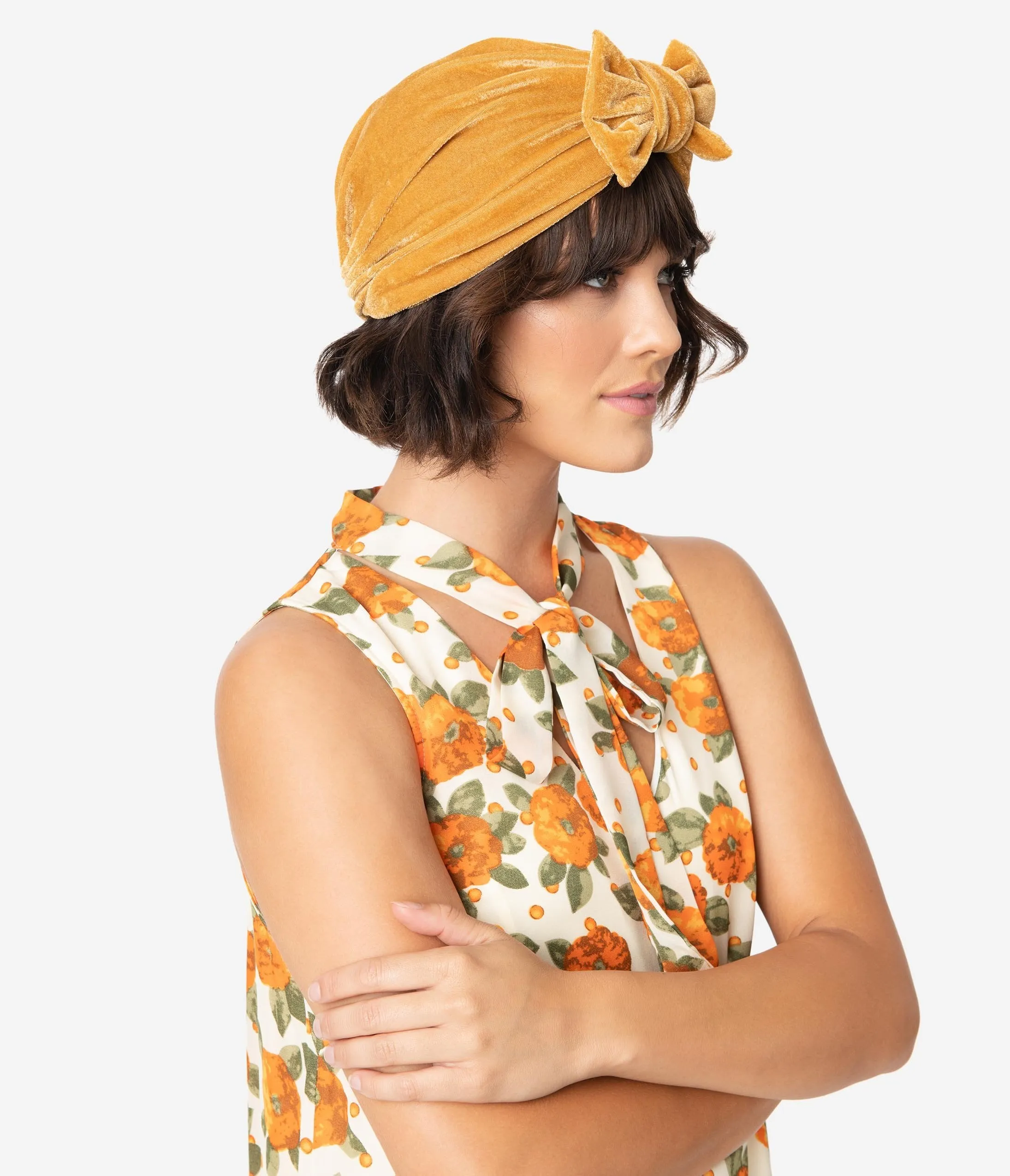 Mustard Yellow Velvet Knotted Bow Turban