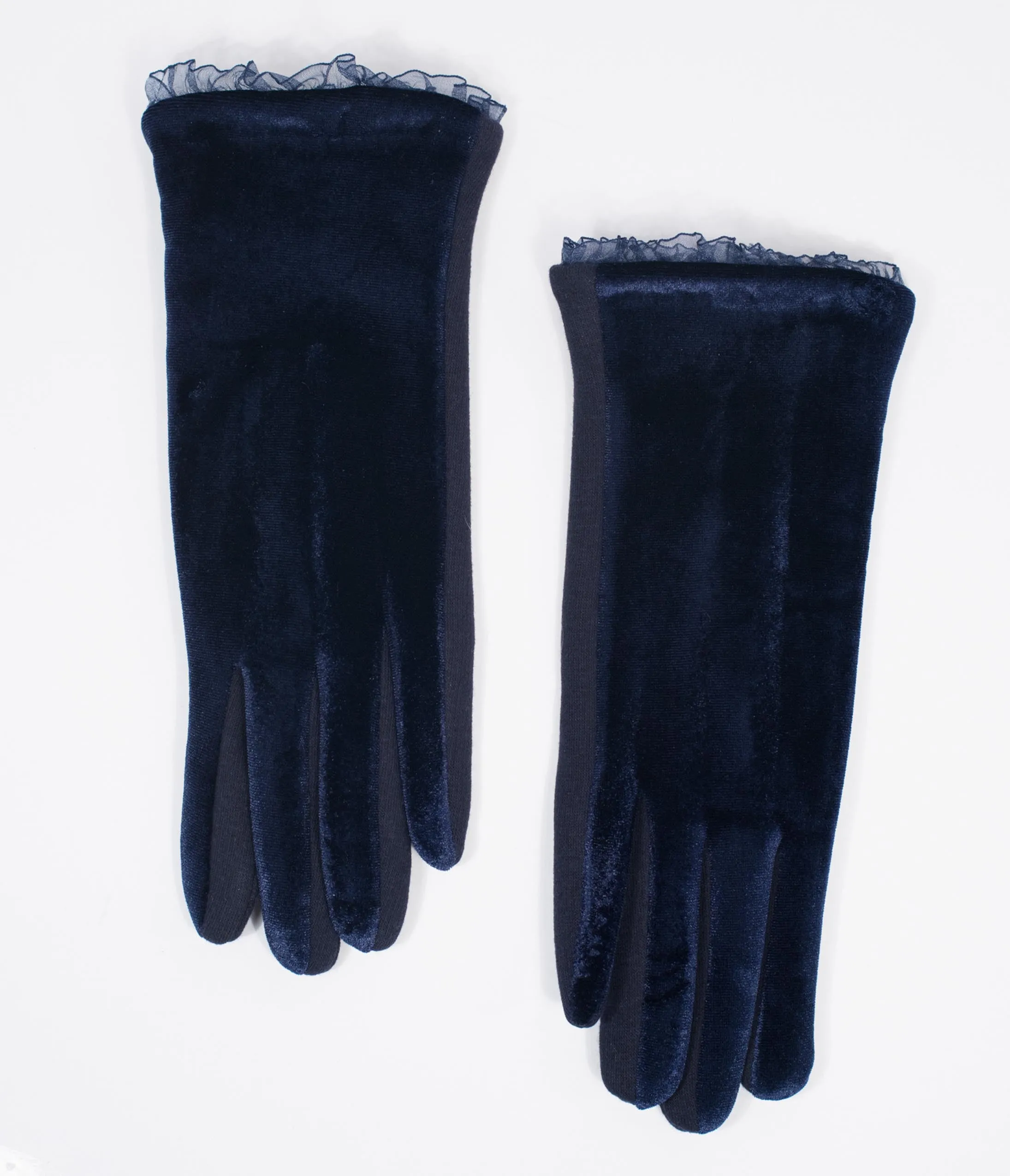 Navy Blue Velvet & Lace Gloves