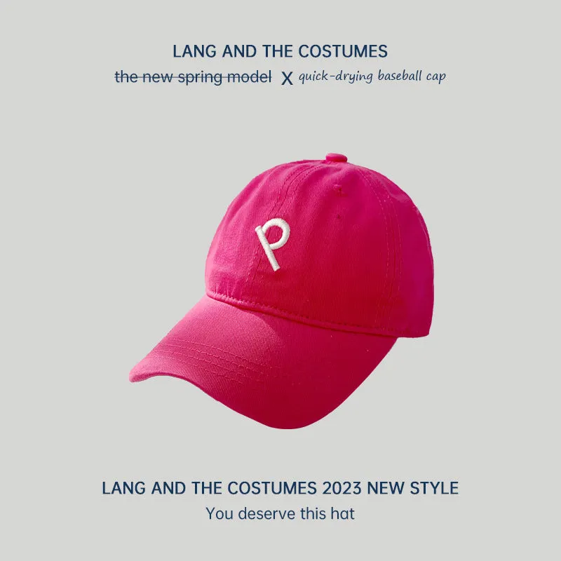 Oblique P letter ins small head circumference baseball cap for women outdoor leisure versatile four-season soft top sun protection duck tongue hat