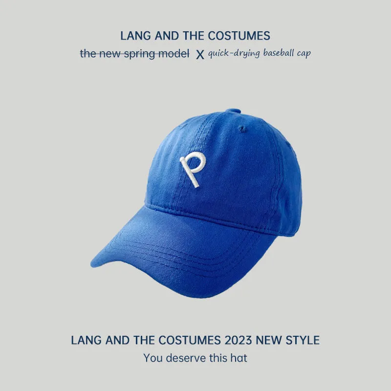 Oblique P letter ins small head circumference baseball cap for women outdoor leisure versatile four-season soft top sun protection duck tongue hat