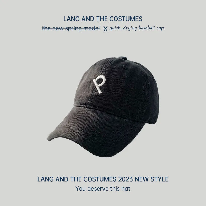 Oblique P letter ins small head circumference baseball cap for women outdoor leisure versatile four-season soft top sun protection duck tongue hat