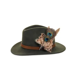 Olive Fedora with Peacock and Hen Pheasant Pin