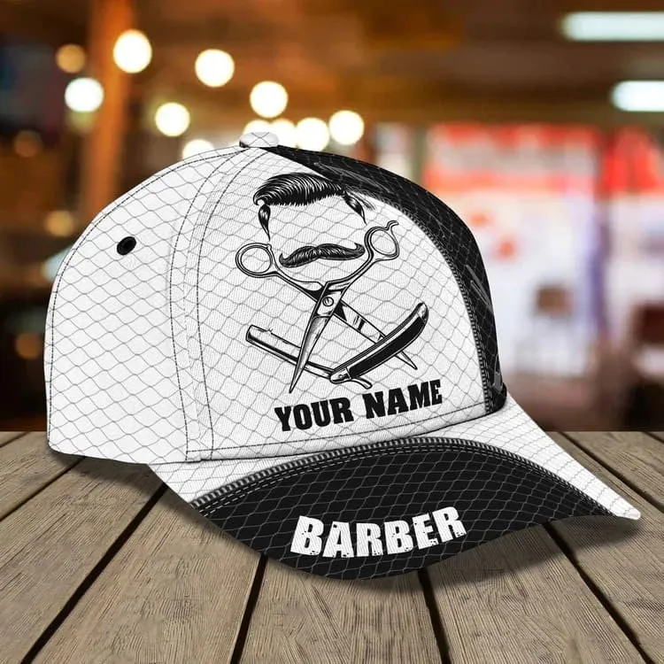 Personalized Barber Shop 3D All Over Printed Cap, Tools Of Barber Hat for Barber Man