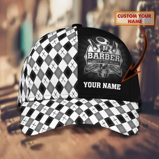 Personalized Barber Shop 3D All Over Printed Cap, Tools Of Barber Hat for Barber Man