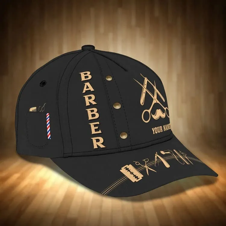 Personalized Barber Shop 3D All Over Printed Cap, Tools Of Barber Hat for Barber Man