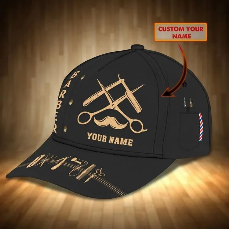 Personalized Barber Shop 3D All Over Printed Cap, Tools Of Barber Hat for Barber Man