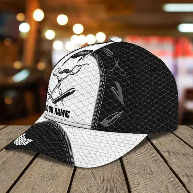 Personalized Barber Shop 3D All Over Printed Cap, Tools Of Barber Hat for Barber Man