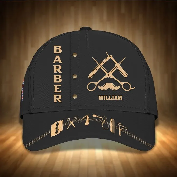 Personalized Barber Shop 3D All Over Printed Cap, Tools Of Barber Hat for Barber Man