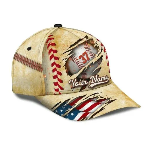 Personalized Custom Crack Baseball Classic Cap, Baseball Flag USA Cap, Classic Cap for Baseball Lover