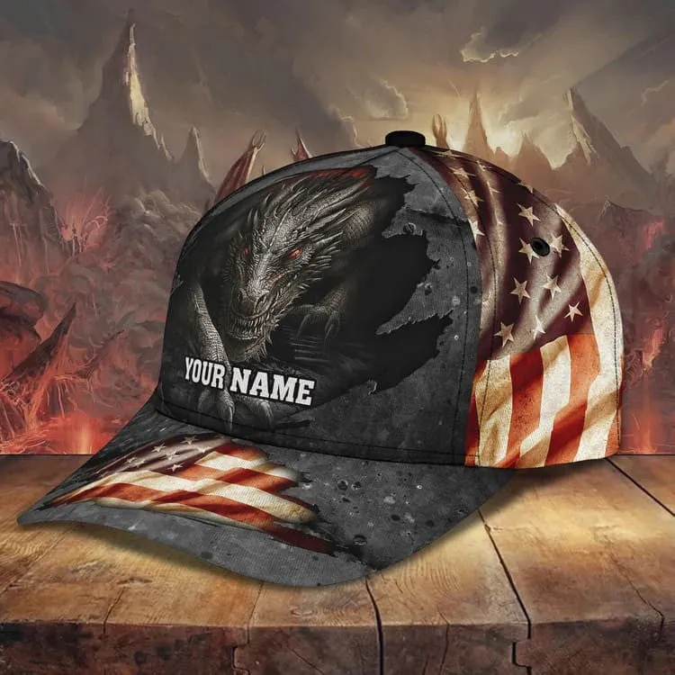 Personalized Dragon Cap American Flag Art Dragon Hat for Him