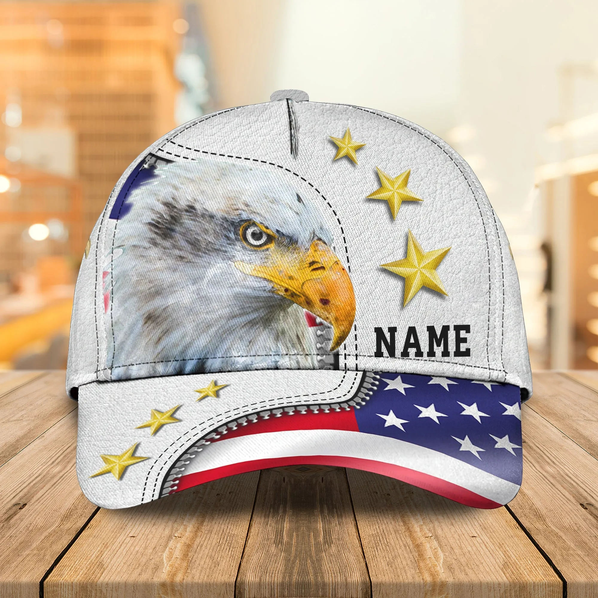 Personalized Eagle American Baseball Cap Hat, White 3D Cap Hat For 4Th Of July, Eagle Usa Cap Hat