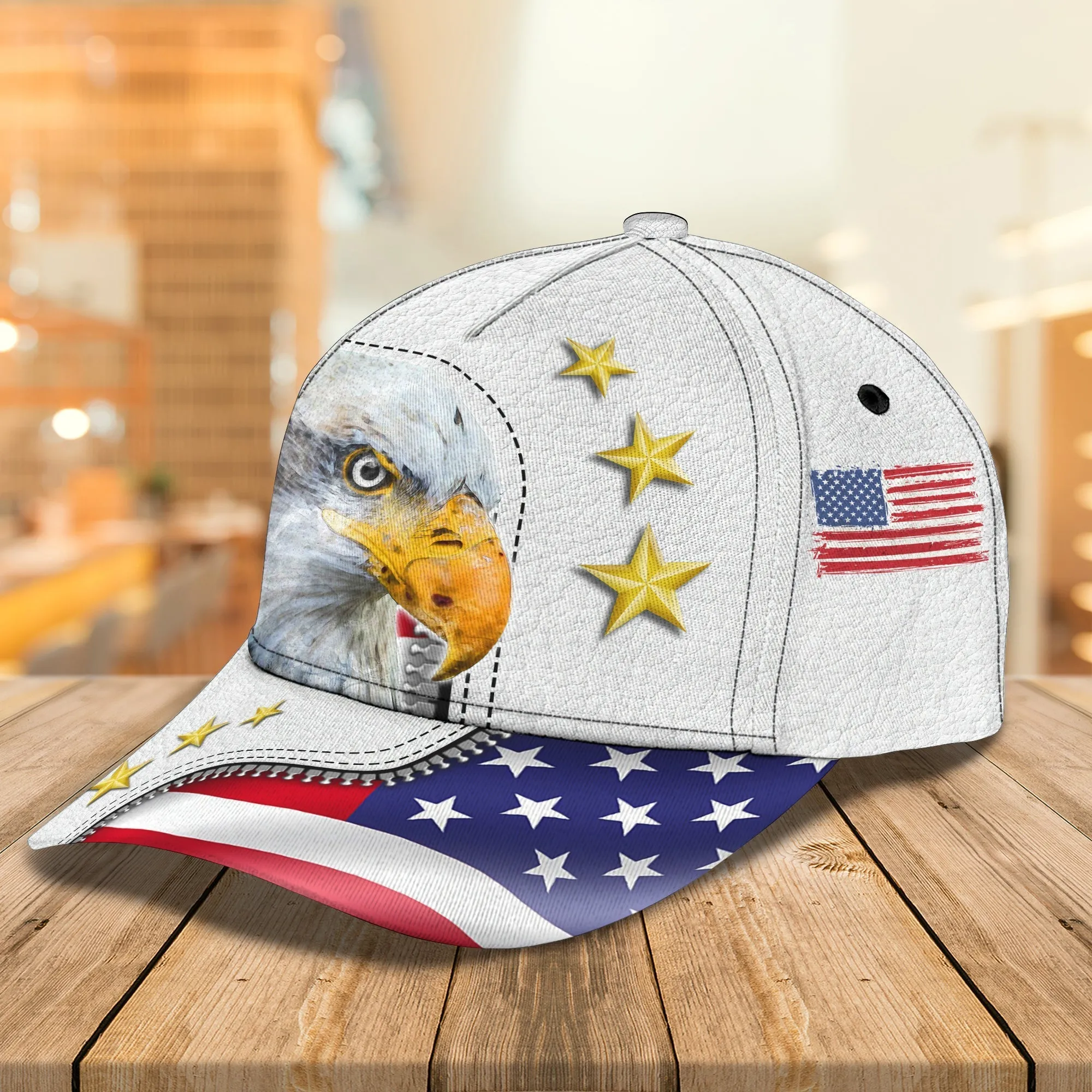 Personalized Eagle American Baseball Cap Hat, White 3D Cap Hat For 4Th Of July, Eagle Usa Cap Hat