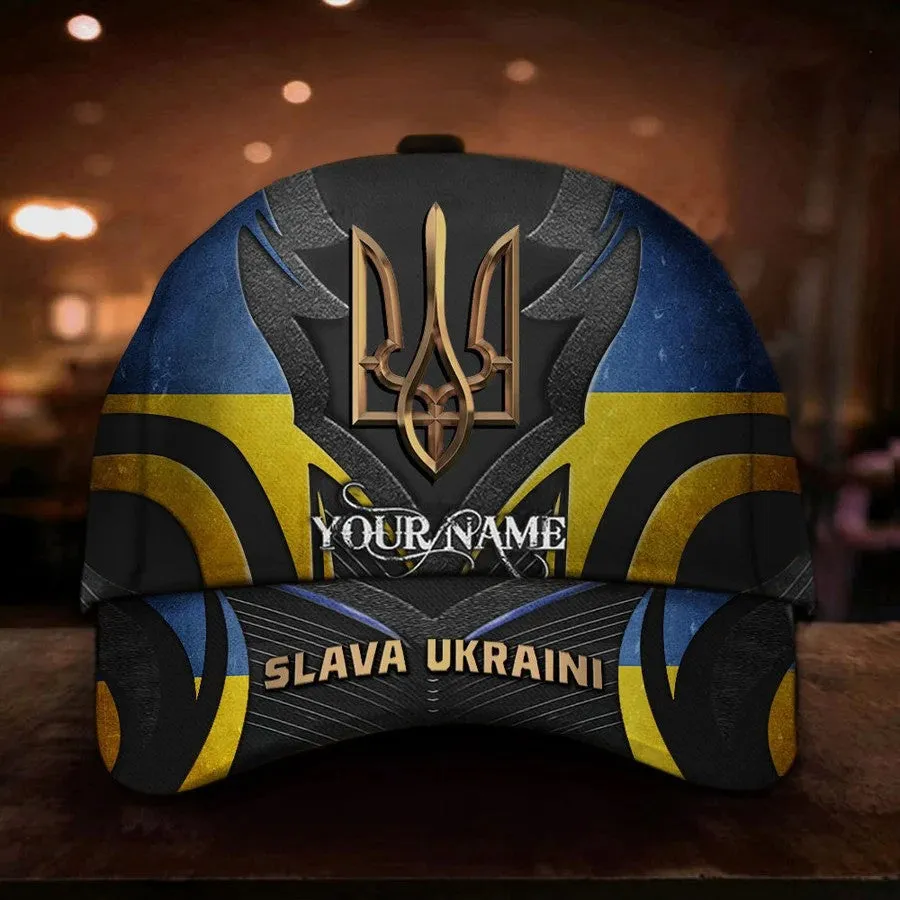 Personalized Slava Ukraini Trident Ukraine Symbol Hat Ukraine Camo Flag Merch